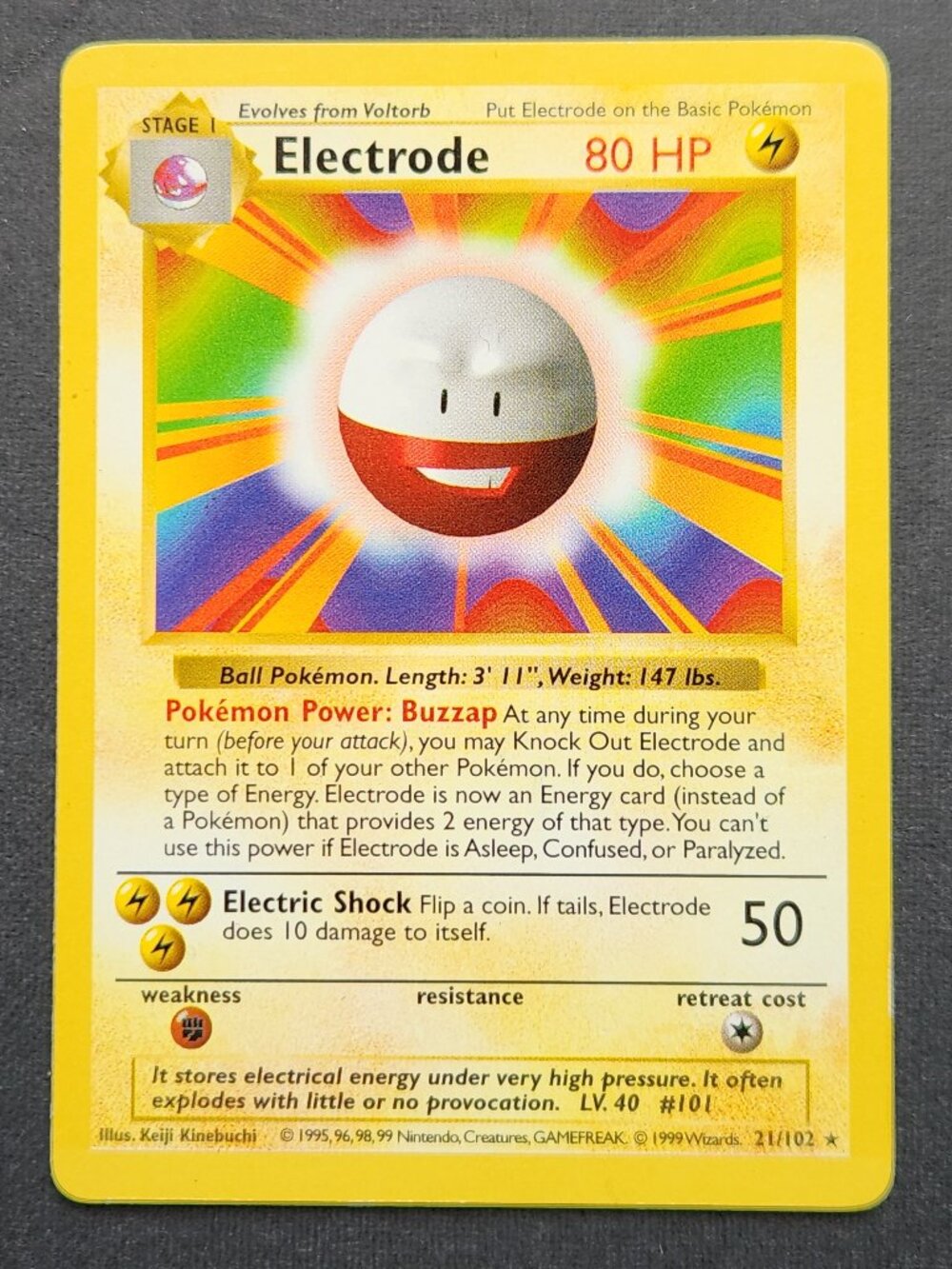 Pokemon Electrode 21/102 Base Set Shadowless Rare Vintage 1999 WOTC Card Non-Hol
